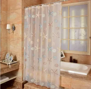 Cortina de ducha de Peva resistente al moho, resistente al agua, con diseño de concha de mar de estrella de mar, delineador de cortina impreso para Baño