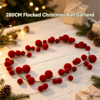 Guirlande de Noël floquée 280 cm personnalisable avec options de couleurs OEM, en plastique et velours, pour une décoration de fêtes de luxe