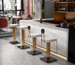 Chaise <span class=keywords><strong>de</strong></span> <span class=keywords><strong>bar</strong></span> haute en acier inoxydable et cuir <span class=keywords><strong>blanc</strong></span>, style moderne et luxueux, dossier simple, meubles <span class=keywords><strong>de</strong></span> cuisine - Product Image 1