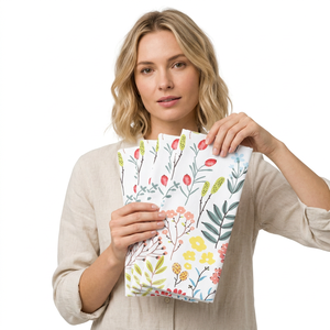 Floral Printed Cotton <b>Kitchen</b> Towels Set of 4 Rectangle Eco Friendly Machine Washable - Product Image 1