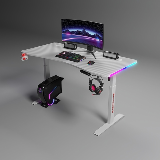 Smart Electric Lifting Computer Desk with RGB Lighting Metal Construction for Office and Gaming