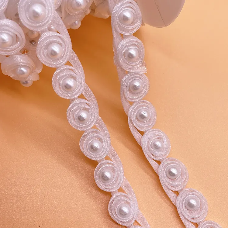 Dentelle de mariage avec étamines de perles à bulles 3D dentelle tridimensionnelle ruban de perles broderie en mousseline de soie robe blanche vêtements pour femmes