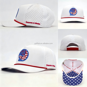 <b>Waterproof</b> Laser Cut Perforate 5 Panel Baseball Cap Hydro Breathable Golf <b>Hat</b> with Rubber Logo Rope Closure for Company Branding - Product Image 2