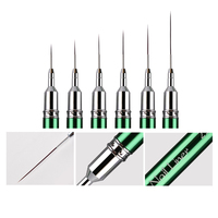 Lot de 6 pinceaux de nail art à manche métallique vert pour la décoration de ongles, stylo de dessin à rayures fines, outils de manucure pour vernis gel UV