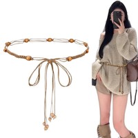 Ceinture Bohème Perlée Faite Main pour Femme, Tressée avec Perles en Bois, Boucle Magnétique Ajustable, Idéale pour Robes de Bureau