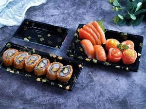 Barquettes d'emballage pour sushis et pizzas HYX-1101 de haute qualité, en PET de qualité alimentaire, jetables, avec feuille d'or, vente en gros - Product Image 6