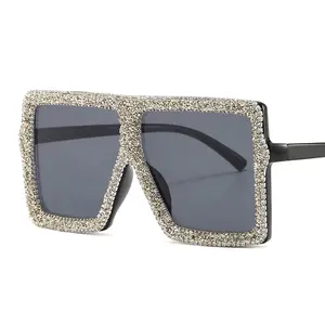 DASIYER New luxury supplier diamond large square ladies rhinestone sunscreen glasses shiny fashion sunglasses