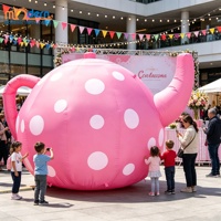 Ballon gonflable géant rose à pois avec ventilateur intégré, impression numérique, thème Alice au pays des merveilles, fête du thé du Chapeleur fou, extérieur