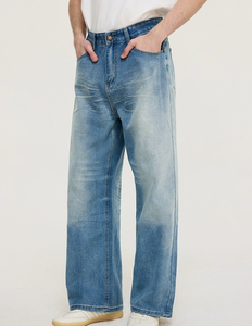 ODM OEM Unisex <span class=keywords><strong>uomo</strong></span> donna a vita alta Vintage Baggy mamma Denim <span class=keywords><strong>Jeans</strong></span> ricamati Monkey Wash Whisker elegante con bottone rivetto intrecciato - Product Image 4