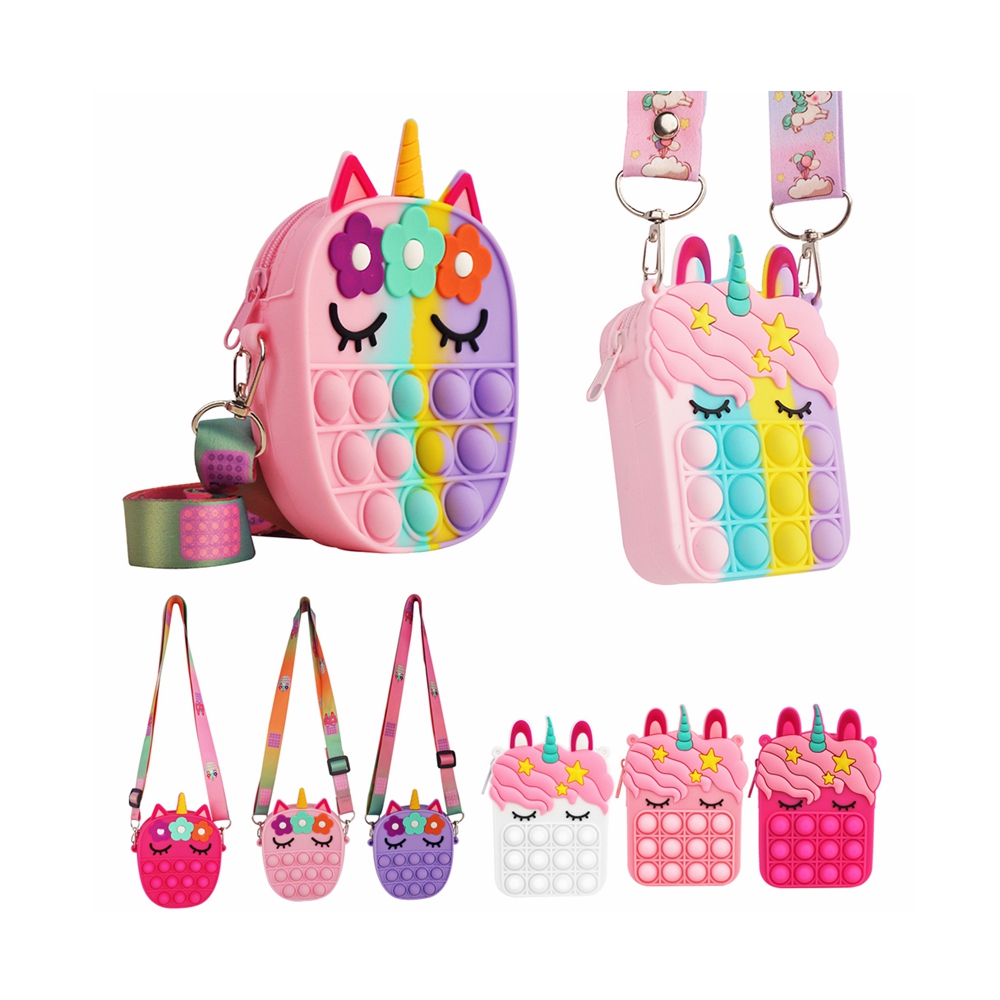 Милый мини-брелок в виде радуги с эффектом пуш-поп-пузыря, игрушка-Непоседа, милый единорог, силиконовый кошелек для монет