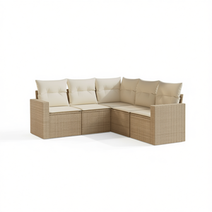 Conjunto de sofás de jardín beige para exteriores con ratán PE resistente a los rayos UV y cojines impermeables para muebles de patio contemporáneos - Product Image 1