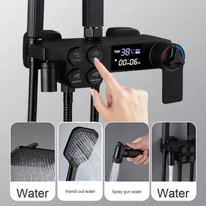 Thông Minh Hiển Thị Kỹ Thuật Số Tĩnh Nhiệt Vòi Hoa Sen Vòi Set Duy Nhất Xử Lý Màu Đen Brass Phòng Tắm Hệ Thống Mềm Bao Gồm Vòi Hoa Sen Đánh Bóng - Product Image 5
