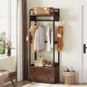 <span class=keywords><strong>Appendiabiti</strong></span> <span class=keywords><strong>Angolare</strong></span> Moderno in Legno Stile Vintage Retrò per Soggiorno e Camera da Letto con 2 Grandi Cassetti Multifunzionali - Product Image 3