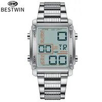 Jam Tangan Sport BESTWIN 126 Layar Back Light Pria Kalender Stopwatch Alarm Merek Ternama Mewah Baja Hitung Mundur Digital