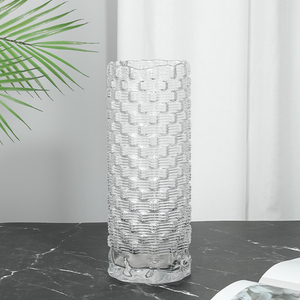 <span class=keywords><strong>Vase</strong></span> en verre transparent avec texture tissée Vases de table en verre de luxe Décoration Vases de bouteille de fleur - Product Image 4