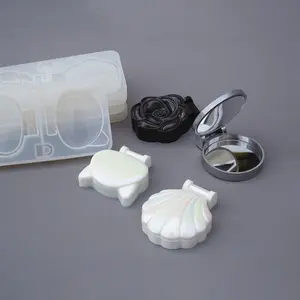 YS DIY贝壳猫玫瑰化妆镜盒模具透明硅树脂装饰石膏首饰盒模具工艺制作工具