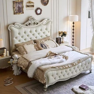 Lit de luxe en bois avec rangement, tête de lit capitonnée, style <span class=keywords><strong>palais</strong></span> européen, réglable, pliable, massant, inclinable, convertible, lit de princesse 1,8 m - Product Image 1