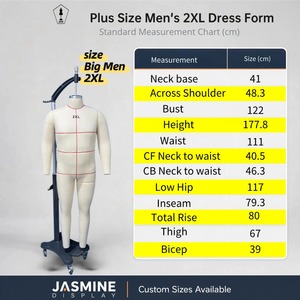 Manichino a corpo intero su misura in fibra di vetro, taglia 2XL PLUS SIZE, per modelli corpulenti, con base robusta e snodo staccabile, per sartoria - Product Image 2