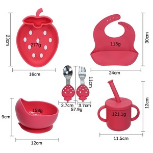 Baby Weaning Silicone Gel Placemat Bowl <strong>Set</strong> with Suction-Cup Base Divided Compartments &amp; Strawberry Print Dinnerware - Product Image 4