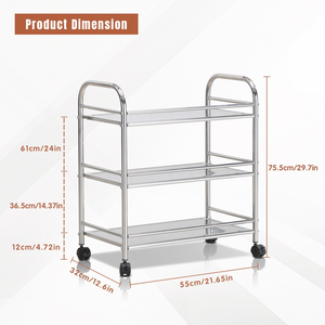 รถเข็นเก็บของสแตนเลส 3 ชั้น สำหรับห้องครัวและห้องน้ำ - Product Image 2