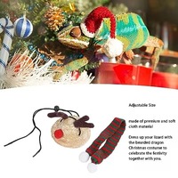 Fournitures pour animaux de compagnie en gros, costume de Noël festif pour dragons barbus |   Chapeau de renne et écharpe rayée | Tenue de vacances ajustable
