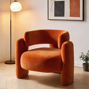 Poltrona Moderna in Velluto con Braccioli Curvi, <span class=keywords><strong>Sedia</strong></span> Imbottita Singola <span class=keywords><strong>per</strong></span> <span class=keywords><strong>Soggiorno</strong></span>, Camera da Letto, Arredamento Casa - Product Image 3