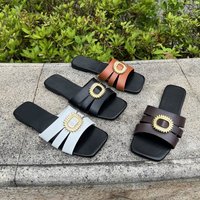 Sandales plates B41 grande taille 36-44 avec décoration métallique simple, pour l'extérieur, tendance, polyvalentes, à semelle souple, chaussures de plage