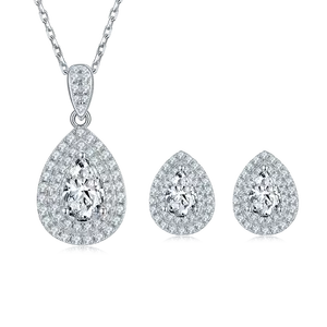 925 Sterling Silver White Pear Cut Moissanite Diamante Pingente Colar Studs Brinco Set