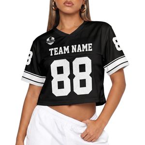 Custom Crop Football Jersey Women Personalized With Name Number Streetwear Style Scoop <b>Neck</b> 140g Fabric - Product Image 1