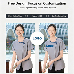 Uniforme de Limpieza para Hotel con Cuello Mandarín, Uniforme para Camarera, <span class=keywords><strong>Servicio</strong></span> Doméstico, Limpieza de Supermercados, Diseño Personalizado de Marca Privada - Product Image 3