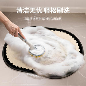 Tapis de salle de bain ovale en imitation lin, absorbant, antidérapant, design de dessin animé, pour entrée de salle de bain, séchage rapide - Product Image 4