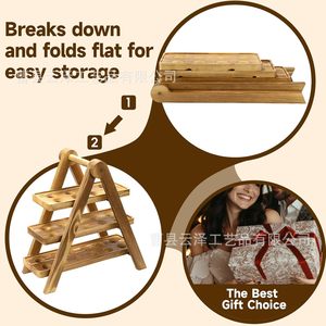 Wooden egg rack, three-tier egg <b>tray</b> storage rack for kitchen countertops, <b>large</b> capacity wooden fresh egg display rack - Product Image 4