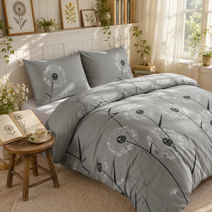 Ensemble de literie en coton artistique motif pissenlit gris et blanc, housse de couette Blowball, pour la vente en gros et le dropshipping UE, 3 pièces, en stock en Pologne - Product Image 5