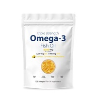 Gélules d'huile de poisson Oméga 3 triple concentration avec 1200 mg d'EPA et 900 mg de DHA, saveur citron sans reflux pour la santé cardiaque, cérébrale et articulaire des adultes