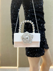 Sac à main de soirée de luxe, pochette à fleurs roses, sacs à main en cristal, boîte carrée scintillante, sacs à main pour femmes, fête de mariage, poignée en perles - Product Image 6