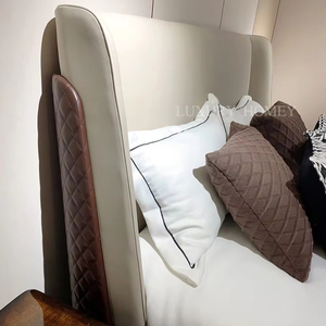 Cama king size de cuero de lujo de alta gama italiana, diseño moderno, muebles de dormitorio de madera a la moda, conjunto de <span class=keywords><strong>4</strong></span> dormitorios, casa, cama para niñas - Product Image 5