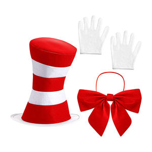 Navidad Halloween traje accesorio rojo sombrero blanco lazo blanco guantes de <span class=keywords><strong>Dr</strong></span>. Seuss el gato en el sombrero - Product Image 1