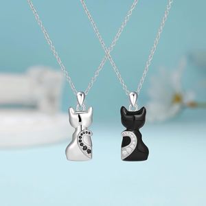 Geometry Zircon Black White Contrast Cat Pendant <b>Couple</b> <b>Necklace</b> Trendy Good Friends <b>Couple</b> Jewelry Matched Cat Charm <b>Necklace</b> - Product Image 6