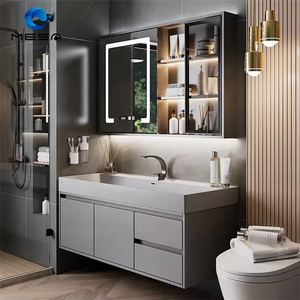 Mueble de Baño Moderno de Lujo Ligero, Resistente al Agua, Color Negro, con Luz LED, Espejo Inteligente con Diseño de Panal, Lavabo Blanco, Montado en la Pared - Product Image 5