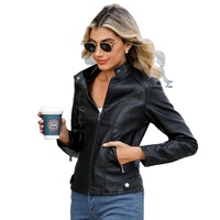Neue Damen Kunstleder-Bikerjacke mit Umlegekragen PU-Motorradjacke Streetwear Oberbekleidung Synthetische Lederjacke