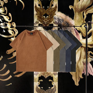 T-shirt Homme Vintage en Daim <span class=keywords><strong>et</strong></span> <span class=keywords><strong>Laine</strong></span>, Coupe Oversize, 260 GSM, Respirant, Épaules Tombantes, Sérigraphie, 6 Couleurs Unies, Vierge, Meilleures Ventes - Product Image 2