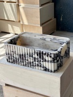 Stonekocc Calacatta Viola Lavabo à 3 trous en marbre naturel Bords festonnés Bassin de comptoir mural pour villa, hôtel, bureau