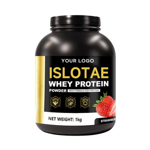 Isolat de protéines de lactosérum en poudre, riche en protéines, faible en matières grasses, faible en glucides, absorption rapide pour la récupération musculaire et la <span class=keywords><strong>croissance</strong></span>, 1 kg, délicieux goût fraise - Product Image 1