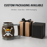 Tasse à café en céramique 3D en forme de tonneau de vin avec motif squelette – Tasse réutilisable pour fêtes avec emballage cadeau et taille personnalisée