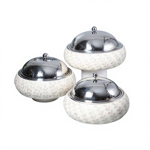 Juego de tres cacerolas de nácar de calidad superior, hechas a mano, con calentador de alimentos de madera de diseño, más vendido. - Product Image 1