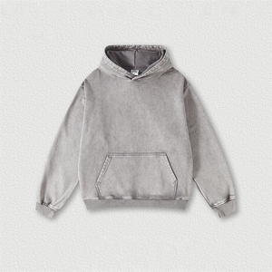 Sweats à capuche en molleton vierge surdimensionné à logo personnalisé sans ficelle broderie poids lourd vêtements de rue sweats à capuche pour hommes lavage à l'acide uni - Product Image 5