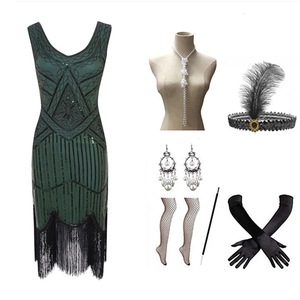 1920s Retro Beaded Sequin Tassel Dress Strapless Vintage Evening Dress For <b>Dinner</b> Party - Product Image 2