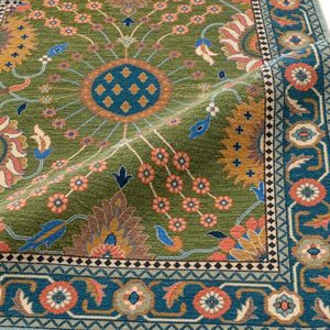 Tapis en laine Oushak traditionnel vert noué à la main à motifs floraux pour salon, intérieurs résidentiels de luxe, hôtels de charme et élégants - Product Image 4