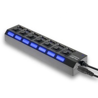 Hub USB 2.0 haute vitesse Xput à 7 ports avec interrupteurs individuels marche/arrêt, adaptateur répartiteur multi-ports alimenté pour ordinateur portable, ordinateur de bureau et usage professionnel