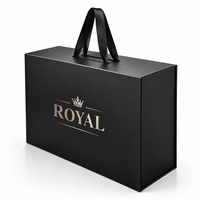 Boîte cadeau magnétique noire royale personnalisée avec logo et poignée en ruban, emballage rigide de luxe pour vêtements et chaussettes, faible MOQ
